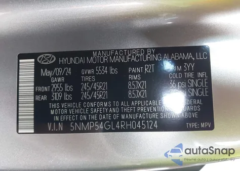 2024 Hyundai Santa Fe Calligraphy from USA, damaged, VIN 5NMP54GL4RH045124